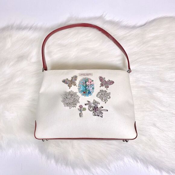 Custom Kate Spade Canvas Handbag Red Patent Leather Trim - Picture 3 of 10